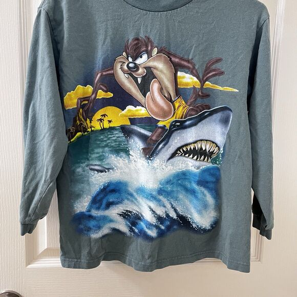 Vintage Looney Tunes Tazmanian Devil Surfing Shark Long Sleeve Top Youth Size L - Picture 3 of 16